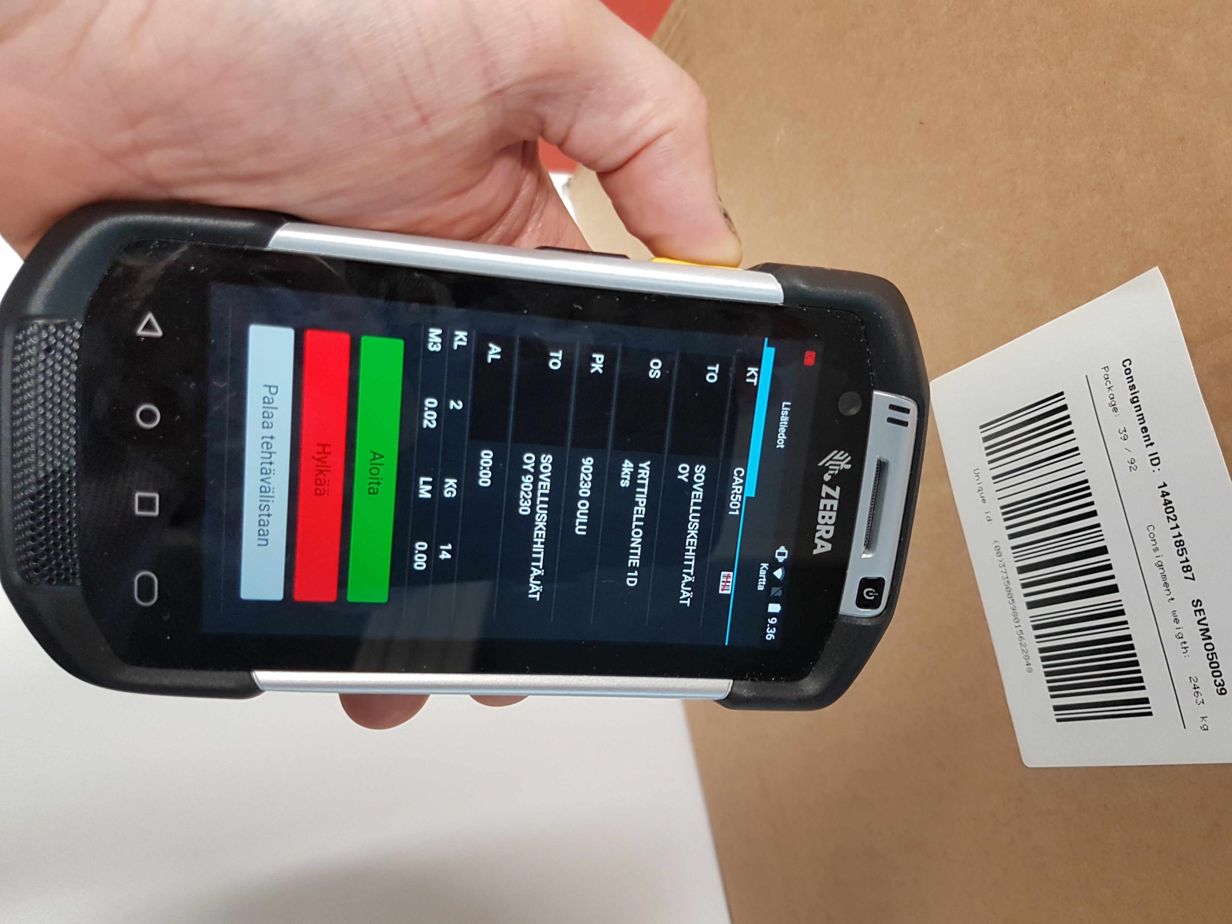 DB Schenker mobile application running on Zebra TC75x